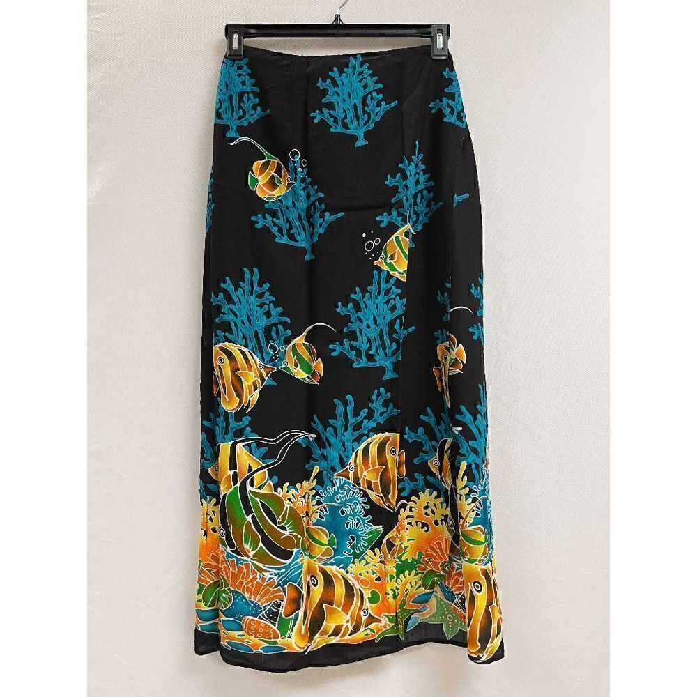 Women's High-rise wrap Lightweight Summer Maxi Skirt Black Size 16 100% Rayon - Picture 3 of 10